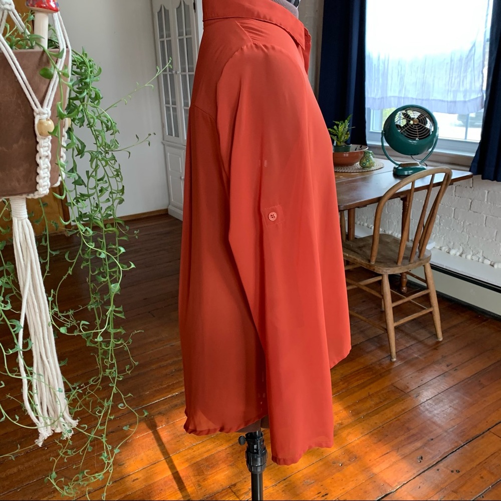 Rust Chiffon Buttoned Sheer Blouse - image 2